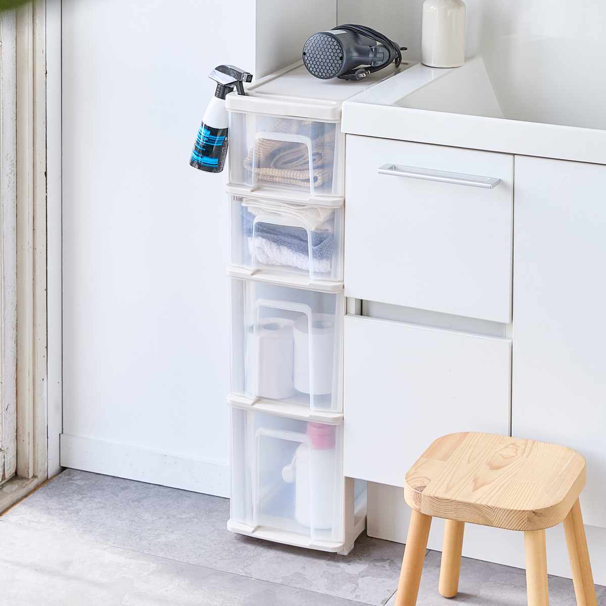 キッチンストッカー シンクスリム 幅22cm 4段 ( キャスター付き スリム 日本製 隙間収納 すき間収納 キッチンラック キッチン 収納 ワゴン ラック 洗面所収納 ランドリー収納 キッチン収納 引出し )