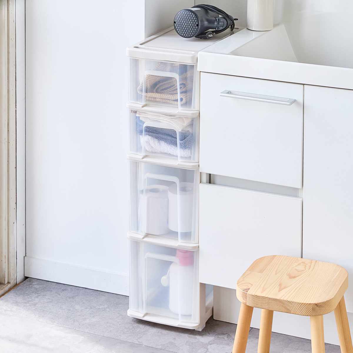 キッチンストッカー シンクスリム 幅22cm 4段 ( キャスター付き スリム 日本製 隙間収納 すき間収納 キッチンラック キッチン 収納 ワゴン ラック 洗面所収納 ランドリー収納 キッチン収納 引出し )