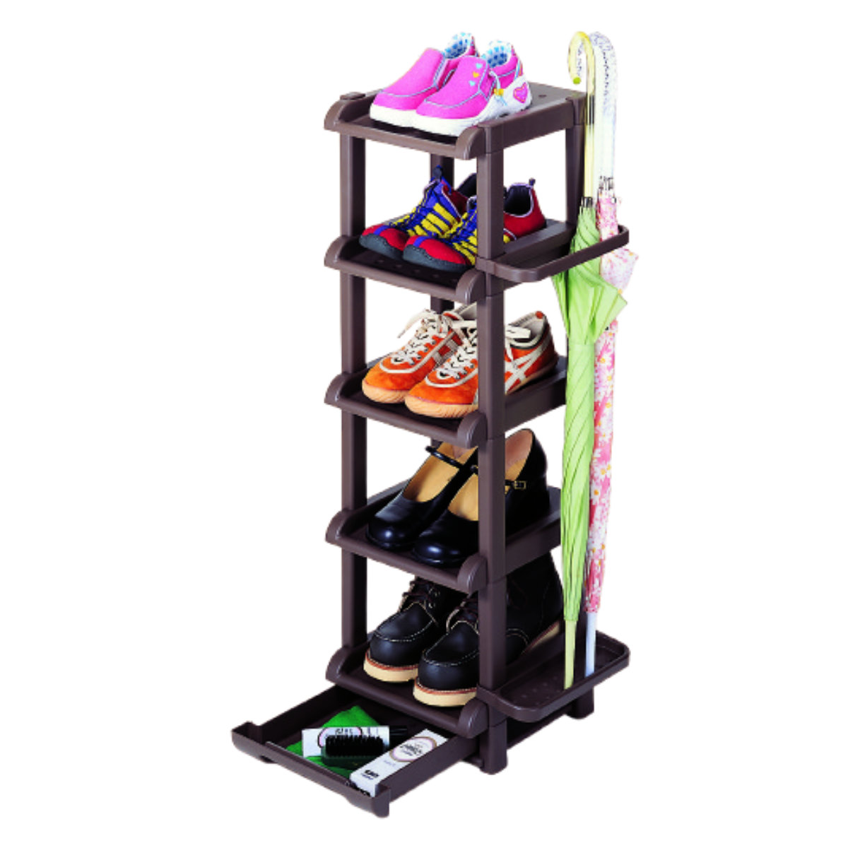 靴箱 シューズラック 5段 （ スリム 5足 省スペース 下駄箱 靴入れ 玄関収納 収納 傘立て 一人暮らし 日本製 ワンルーム 引出し付き 幅35.8cm コンパクト シューズボックス ラック スッキリ ）