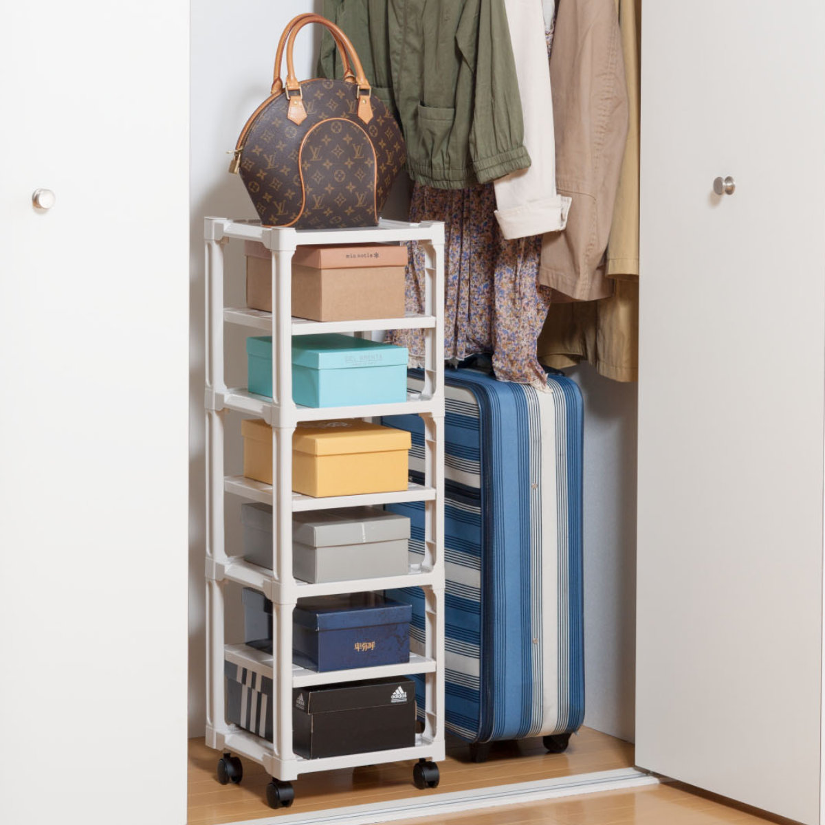 靴箱 カクストレージ 6段 キャスター付き ( スリム 6足 省スペース 下駄箱 靴入れ 玄関収納 収納 一人暮らし 可動棚 日本製 ワンルーム 幅30.5cm コンパクト シューズボックス ラック スッキリ 収納棚 棚 クローゼット )