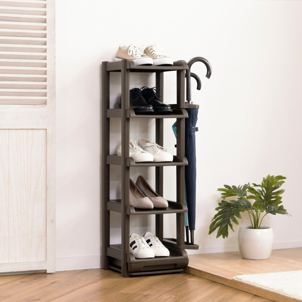 靴箱 シューズラック 5段 ( スリム 5足 省スペース 下駄箱 靴入れ 玄関収納 収納 傘立て 一人暮らし 日本製 ワンルーム 引出し付き 幅35.8cm コンパクト シューズボックス ラック スッキリ )