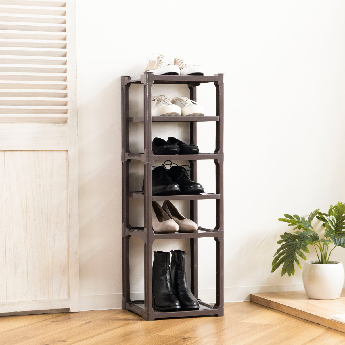 靴箱 シューズストレージ 5段 （ スリム 5足 省スペース 下駄箱 靴入れ 玄関収納 収納 一人暮らし 可動棚 日本製 ワンルーム 幅30.8cm コンパクト シューズボックス ラック スッキリ 収納棚 棚 クローゼット ）