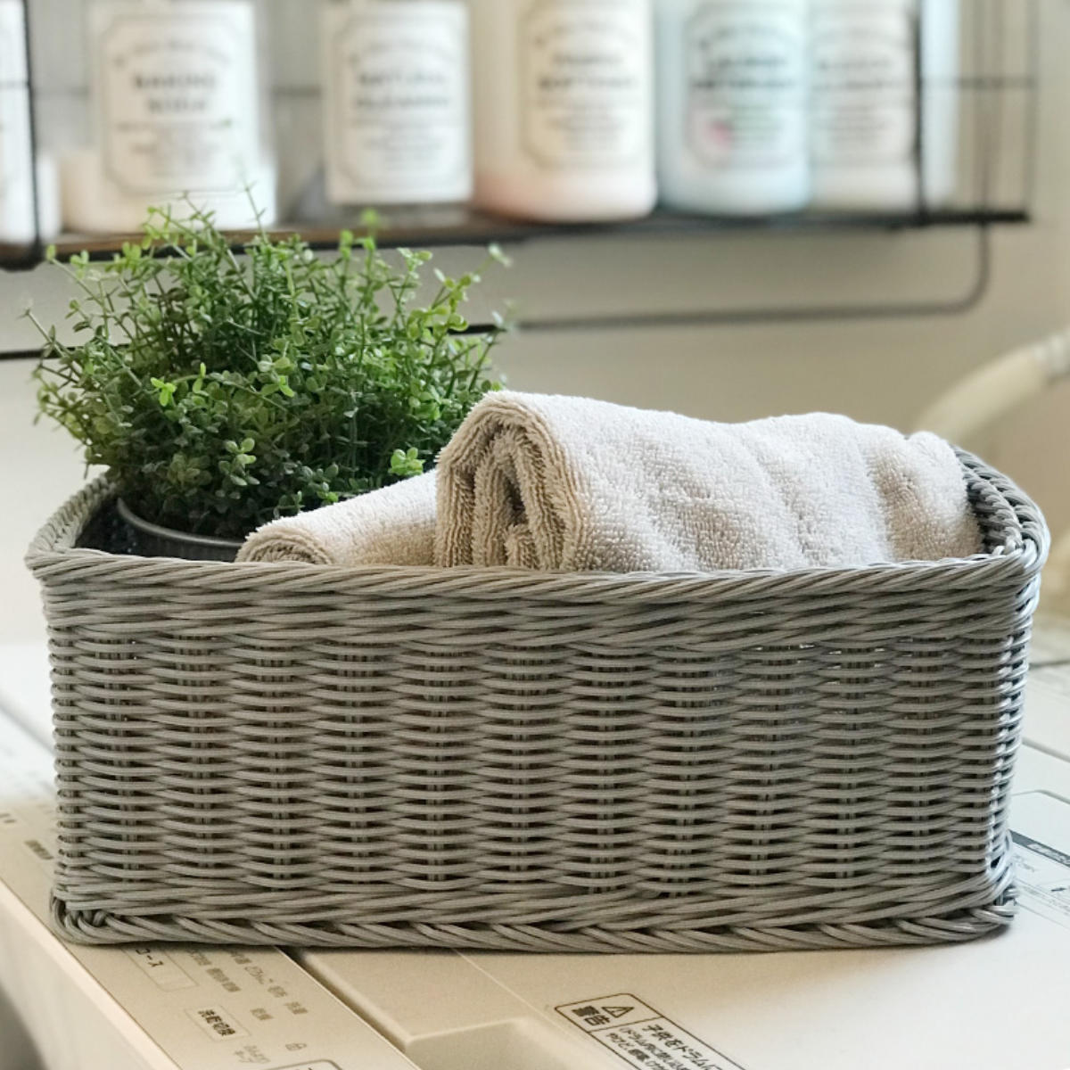 かご 洗える 抗菌素材 ドライヤー入れバスケット L KLEANE ( 手編み 収納 カゴ 水洗い 食洗機対応 レンジ対応 幅30×奥行20.5×高さ11cm 小物収納 収納かご キレーネ 小物入れ おしゃれ 丈夫 ハンドメイド リビング 洗面所 ) 【グレー】 グレー