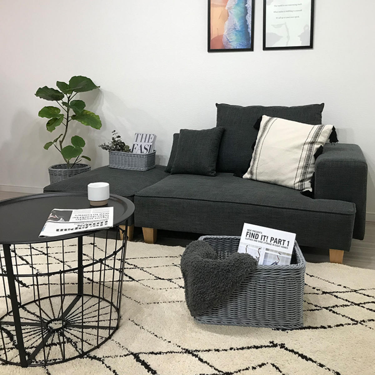 かご 洗える 抗菌素材 ストレージBOX S KLEANE ( 手編み 収納 カゴ 水洗い 食洗機対応 レンジ対応 幅36×奥行26×高さ19cm 小物収納 収納かご キレーネ 小物入れ おしゃれ 丈夫 ハンドメイド リビング 洗面所 キッチン ) 【ダークグレー】 ダークグレー