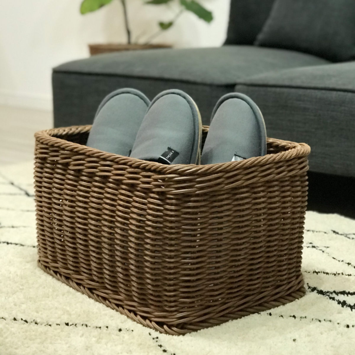 かご 洗える 抗菌素材 ストレージBOX S KLEANE ( 手編み 収納 カゴ 水洗い 食洗機対応 レンジ対応 幅36×奥行26×高さ19cm 小物収納 収納かご キレーネ 小物入れ おしゃれ 丈夫 ハンドメイド リビング 洗面所 キッチン ) 【ダークグレー】 ダークグレー