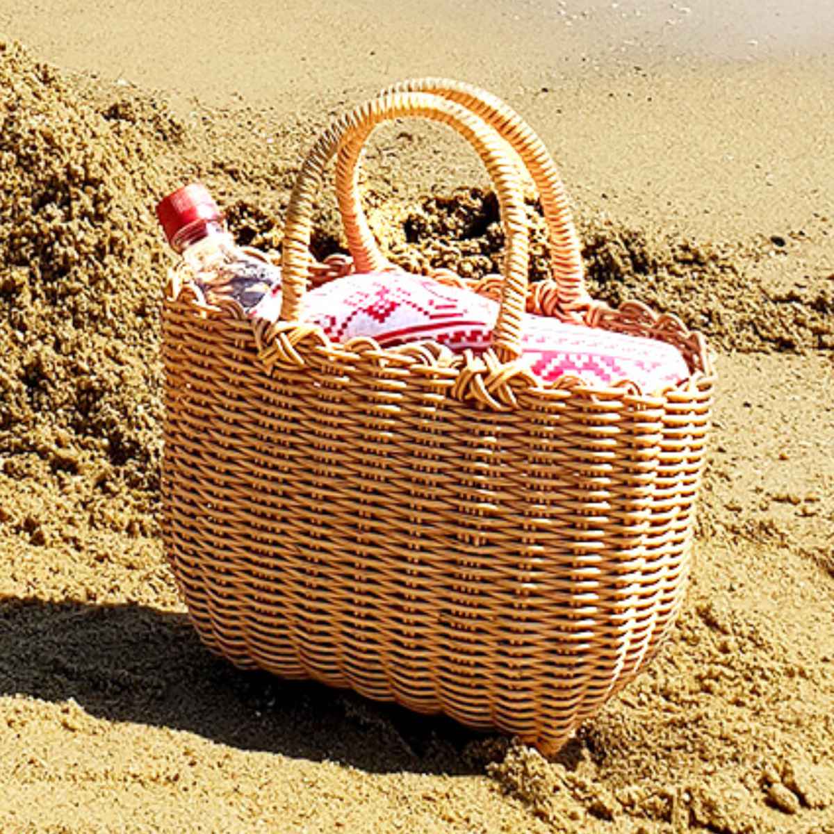 バスケット al.atte 客室用の洗える抗菌湯かごL ナチュラル ( バッグ 鞄 小物入れ カゴバッグ かご トートバッグ 温泉バッグ 銭湯 湯カゴ カゴ 籠 手提げ 丸洗い 抗菌 カバン 天然素材風 プラスチック製 手編み )