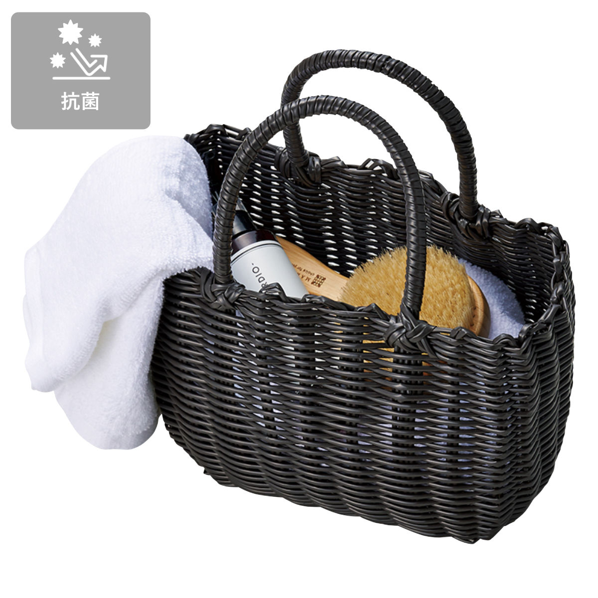 バスケット al.atte 客室用の洗える抗菌湯かごL ナチュラル ( バッグ 鞄 小物入れ カゴバッグ かご トートバッグ 温泉バッグ 銭湯 湯カゴ カゴ 籠 手提げ 丸洗い 抗菌 カバン 天然素材風 プラスチック製 手編み )