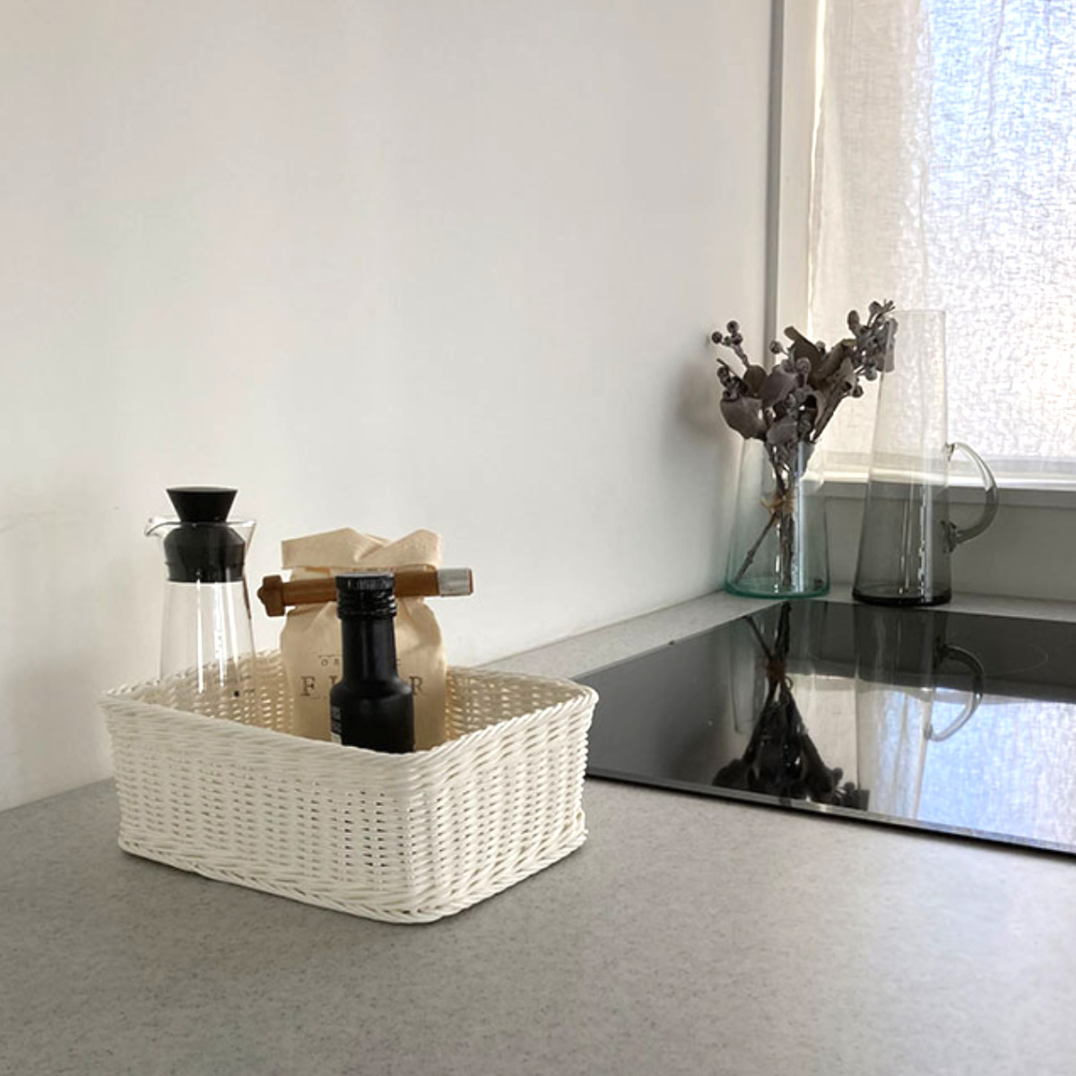 かご KLEANE PLUS 洗える 抗菌素材 スクエア アメニティーバスケット S ( 手編み 収納 カゴ 水洗い 食洗機対応 レンジ対応 幅25×奥行17.5×高さ9cm キレーネ 小物入れ おしゃれ 丈夫 ハンドメイド 小物収納 収納かご ) 【ベージュ】 ベージュ