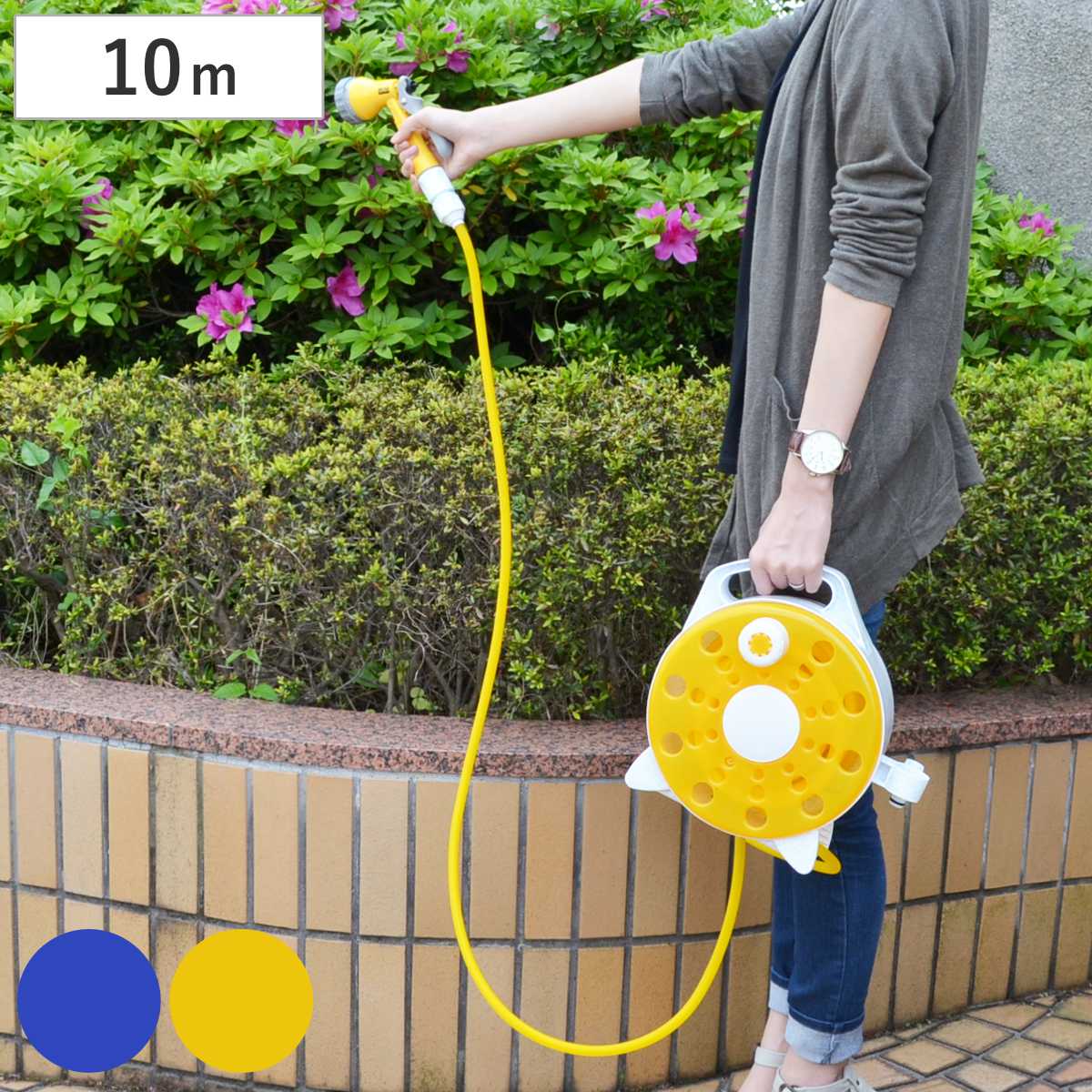 ハンディプチリール 10M ( 10m 散水 水撒き 水やり ガーデニング 園芸 洗車 家庭用 ) 【ブルー】