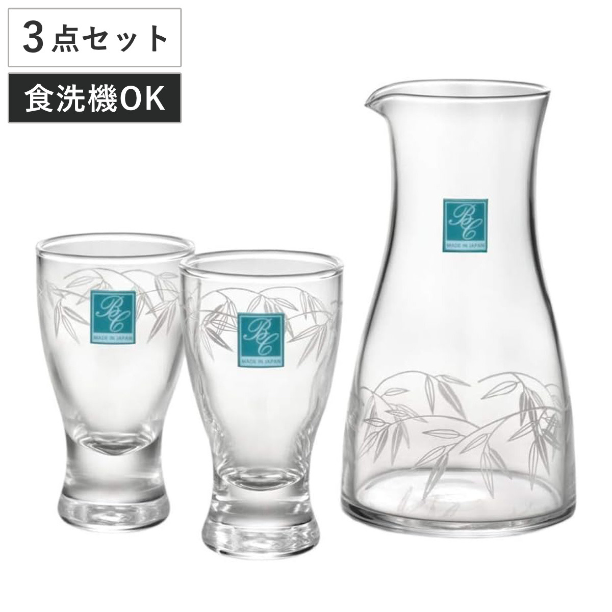 酒器 ベストセレクション そよぎささ 冷酒セット 3点セット （ 日本製 食洗機対応 ガラス 徳利 杯 盃 日本酒 酒 おしゃれ シンプル 和モダン 笹 ）