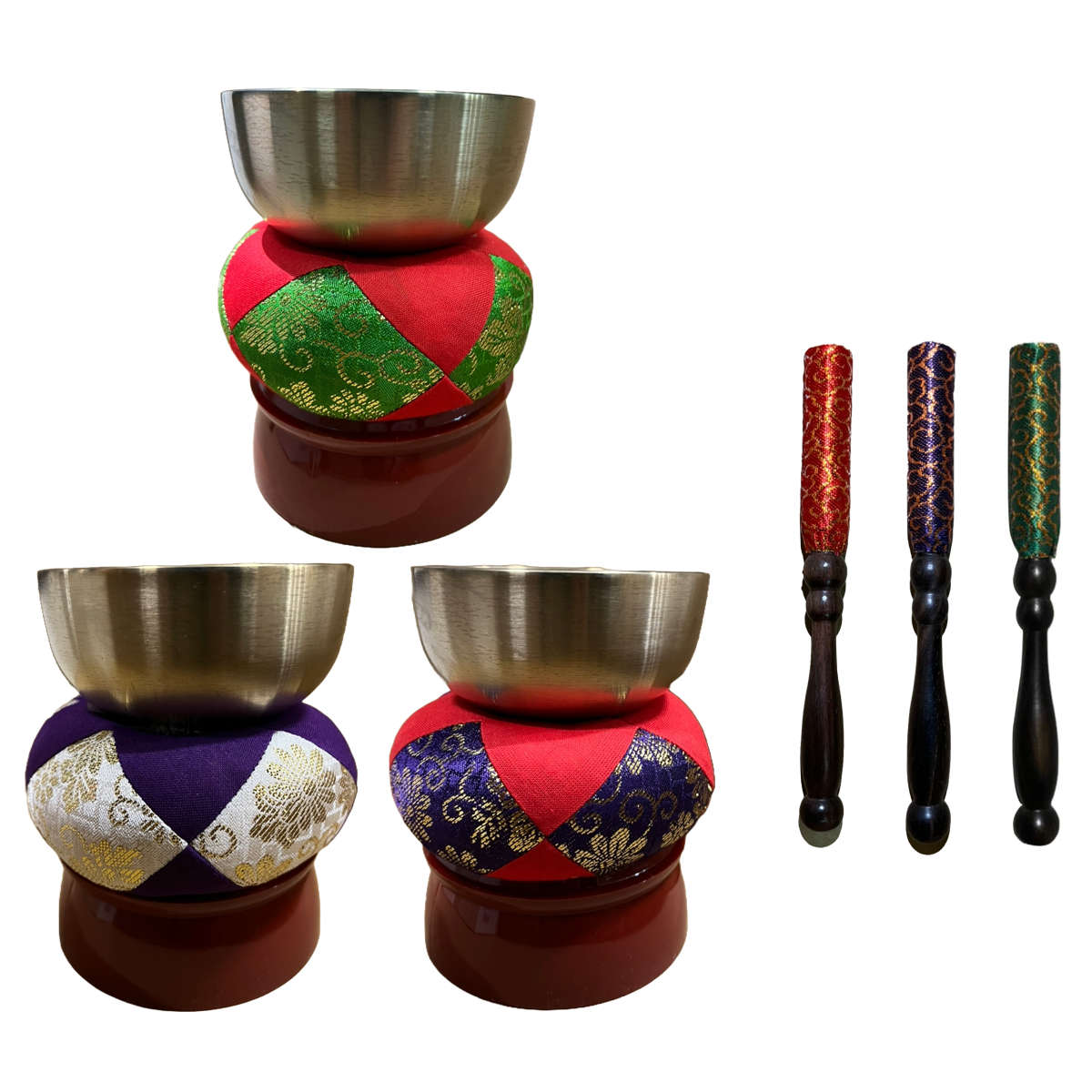 おりん りん棒 台座セット 広丸リンセット 3寸 仏具 日本製 ※色は選べません ( リンセット リン お鈴セット おりん リン布団 リン棒 セット 仏壇 お盆 法要 法事 仏壇用品 仏壇用 )