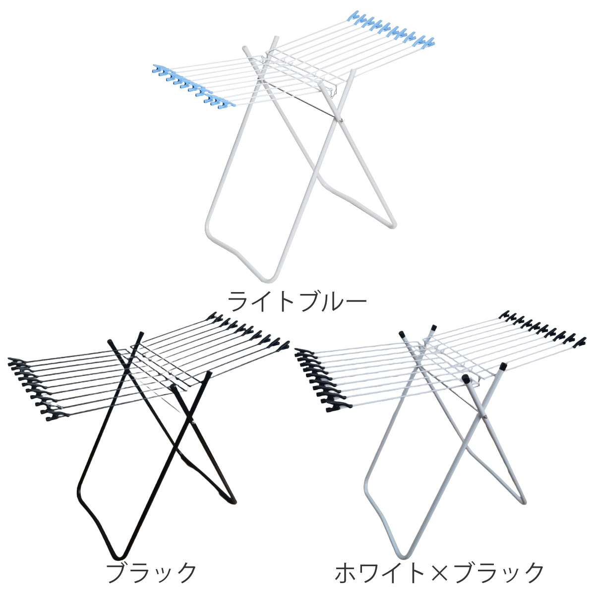 物干し 室内 スタンド物干しE20 DX ( タオル干し 洗濯 スタンド 折りたたみ 省スペース 20枚 タオル 平干し タオルハンガー ハンガーラック クリップ付 フェイスタオル ) 【ホワイト×ブラック】 ホワイト×ブラック