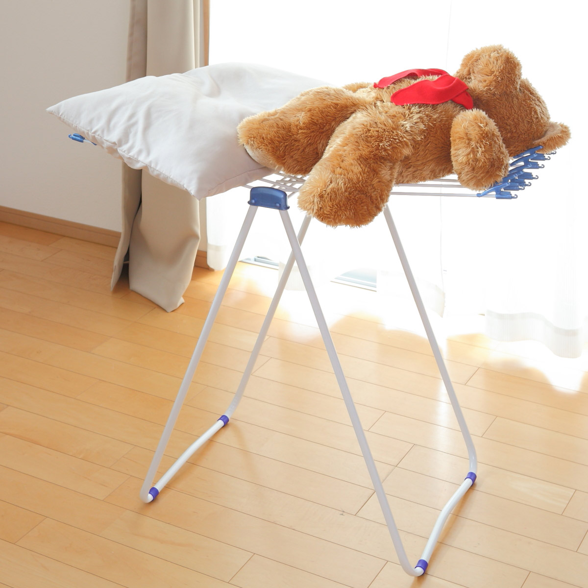 物干しスタンド 45 室内物干し クリップ付き 16枚掛け 折りたたみ式 ( スタンド物干 洗濯物干し 物干しハンガー タオル干し 物干し 洗濯 部屋干し 省スペース コンパクト タオル 平干し タオルハンガー ハンガーラック クリップ付 ) 【ブルー】 ブルー