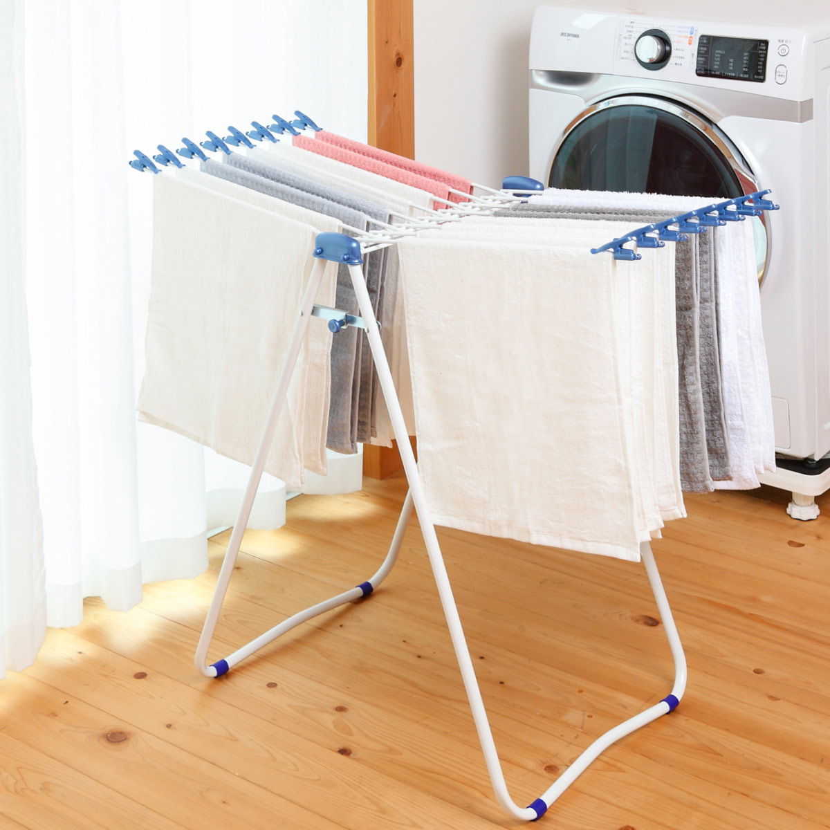 物干しスタンド 45 室内物干し クリップ付き 16枚掛け 折りたたみ式 ( スタンド物干 洗濯物干し 物干しハンガー タオル干し 物干し 洗濯 部屋干し 省スペース コンパクト タオル 平干し タオルハンガー ハンガーラック クリップ付 ) 【ブルー】 ブルー