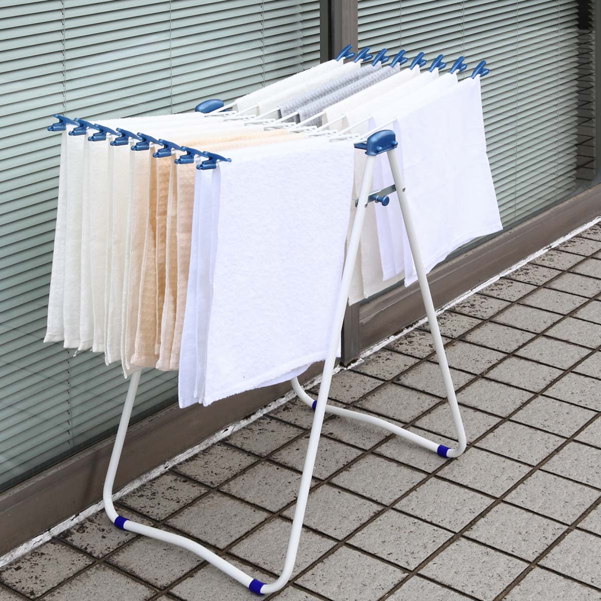 物干しスタンド 45 室内物干し クリップ付き 16枚掛け 折りたたみ式 ( スタンド物干 洗濯物干し 物干しハンガー タオル干し 物干し 洗濯 部屋干し 省スペース コンパクト タオル 平干し タオルハンガー ハンガーラック クリップ付 ) 【ブルー】 ブルー