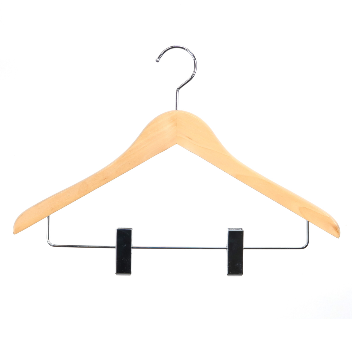 ハンガー 木製ハンガー クリップ付 5本組 ( スーツハンガー 木製 5本セット クリップ付き 滑り止め 薄型 フォーマルハンガー 洋服ハンガー 5本 ボトム用 クリップ 天然木 回転フック ) 【クリア】 クリア