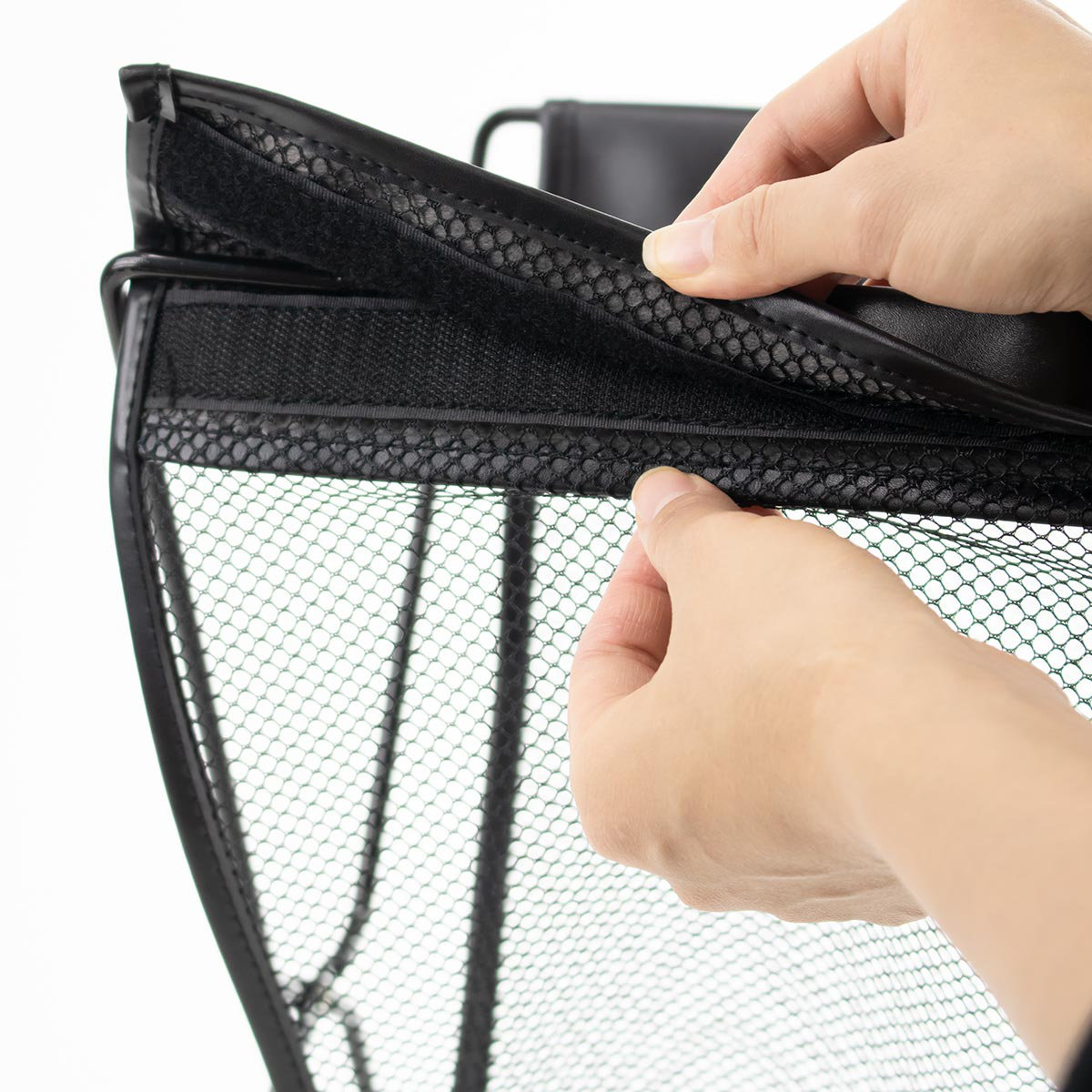 手荷物入れ レザー調 ハンモック型 メッシュバスケット S ( バスケット ボックス 荷物入れ 荷物置き かご 収納 メッシュ マガジンラック 玄関収納 折りたたみ 持ち手 折り畳み コンパクト 荷物 小物 一時置き 玄関 雑誌 本 )
