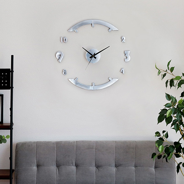 時計 掛け時計 DIY CLOCK シルバー ウォールクロック アナログ （ 壁時計 壁掛け時計 インテリア 壁 貼る 貼り付け 簡単 特大 おしゃれ