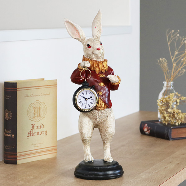 置き時計 ラビットクロック 赤い服 アンティーク （ 置時計 時計 インテリア 絵本 雑貨 卓上 とけい アナログ クロック ウサギ ラビット