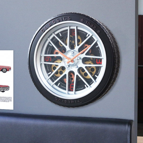 掛け時計 ギアクロック Gear Clock 直径40cm タイヤデザイン （ 送料無料 壁掛け時計 時計 インテリア 歯車 ギア メカ 存在感 大きめ 見
