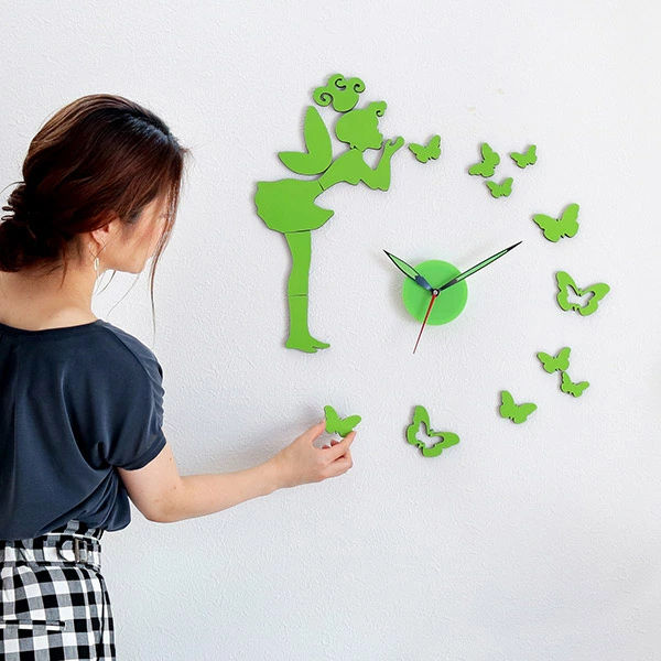 時計 掛け時計 DIY CLOCK グリーン ウォールクロック アナログ ( 壁時計 壁掛け時計 インテリア リビング 壁 貼る 貼り付け 簡単 特大 おしゃれ シール デコレーション 子供部屋 )