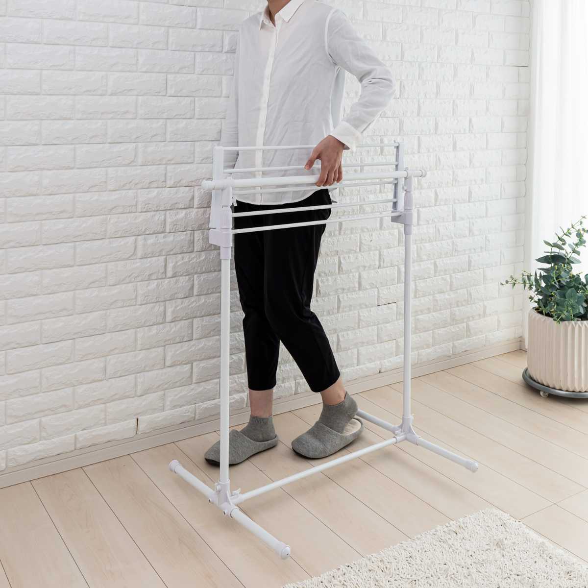 物干しスタンド 洗濯物干し 伸縮式物干し H型 タオルバー付き ( 物干し スタンド 伸縮式 室内物干し 折り畳み 物干し台 タオル干し 5枚 室内用物干し 大容量 組み立て簡単 タオルバー付 布団干し コンパクト 収納 ホワイト )