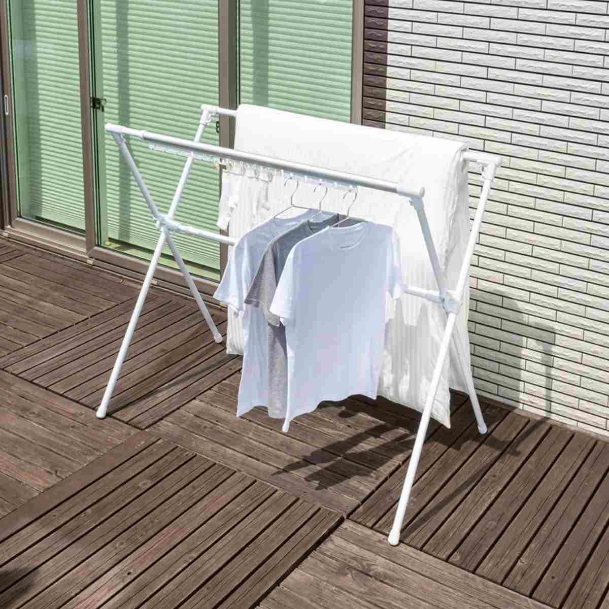 物干し 洗濯物干し 布団干し 伸縮式 X型 幅 134~230cm ( 物干しスタンド 伸縮 ハンガーホルダー付き 折り畳み 室内用物干し 大容量 組み立て簡単 コンパクト 収納 ホワイト )
