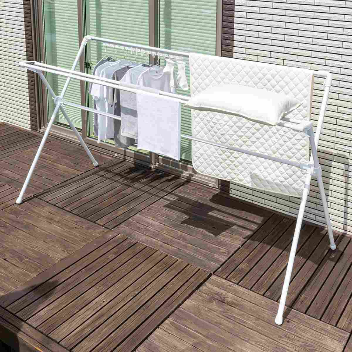 物干し 洗濯物干し 布団干し 伸縮式 X型 幅 145~235cm ( 物干しスタンド 伸縮 ハンガーホルダー付き 折り畳み Wバー 室内用物干し 大容量 組み立て簡単 コンパクト 収納 ホワイト )