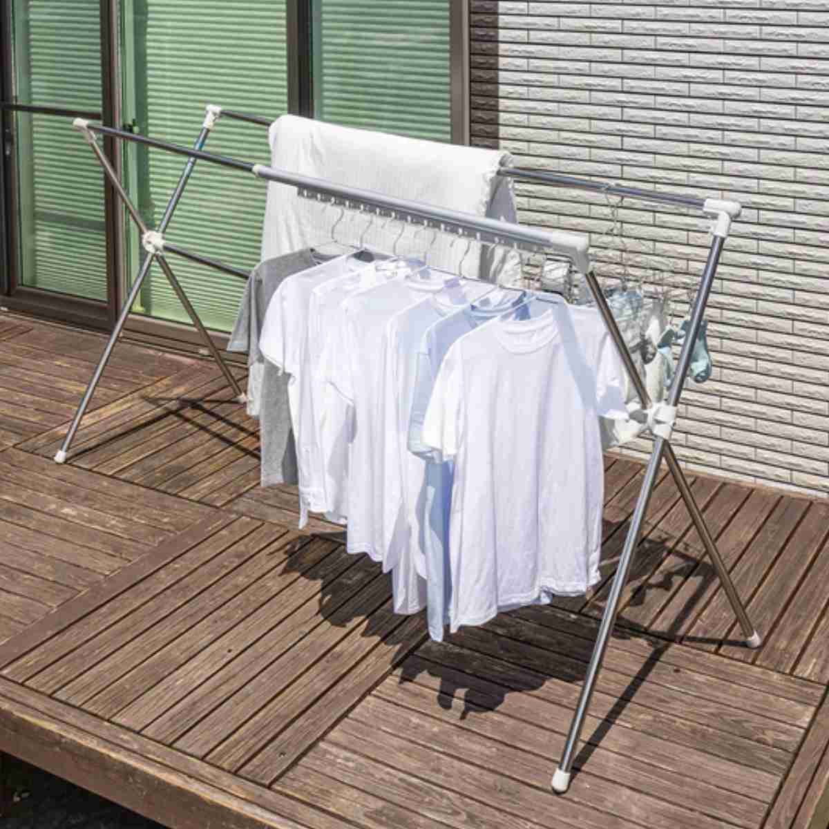 物干し 洗濯物干し 布団干し 伸縮式 X型 幅 134~230cm ( 物干しスタンド 伸縮 ステンレス製 ハンガーホルダー付き 折り畳み 室内用物干し 大容量 組み立て簡単 コンパクト 収納 シルバー )