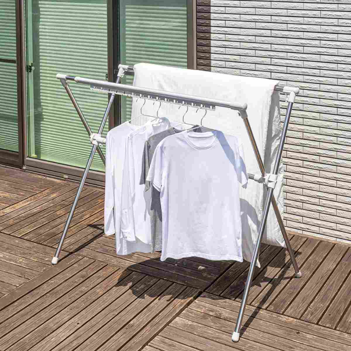 物干し 洗濯物干し 布団干し 伸縮式 X型 幅 134~230cm ( 物干しスタンド 伸縮 ステンレス製 ハンガーホルダー付き 折り畳み 室内用物干し 大容量 組み立て簡単 コンパクト 収納 シルバー )