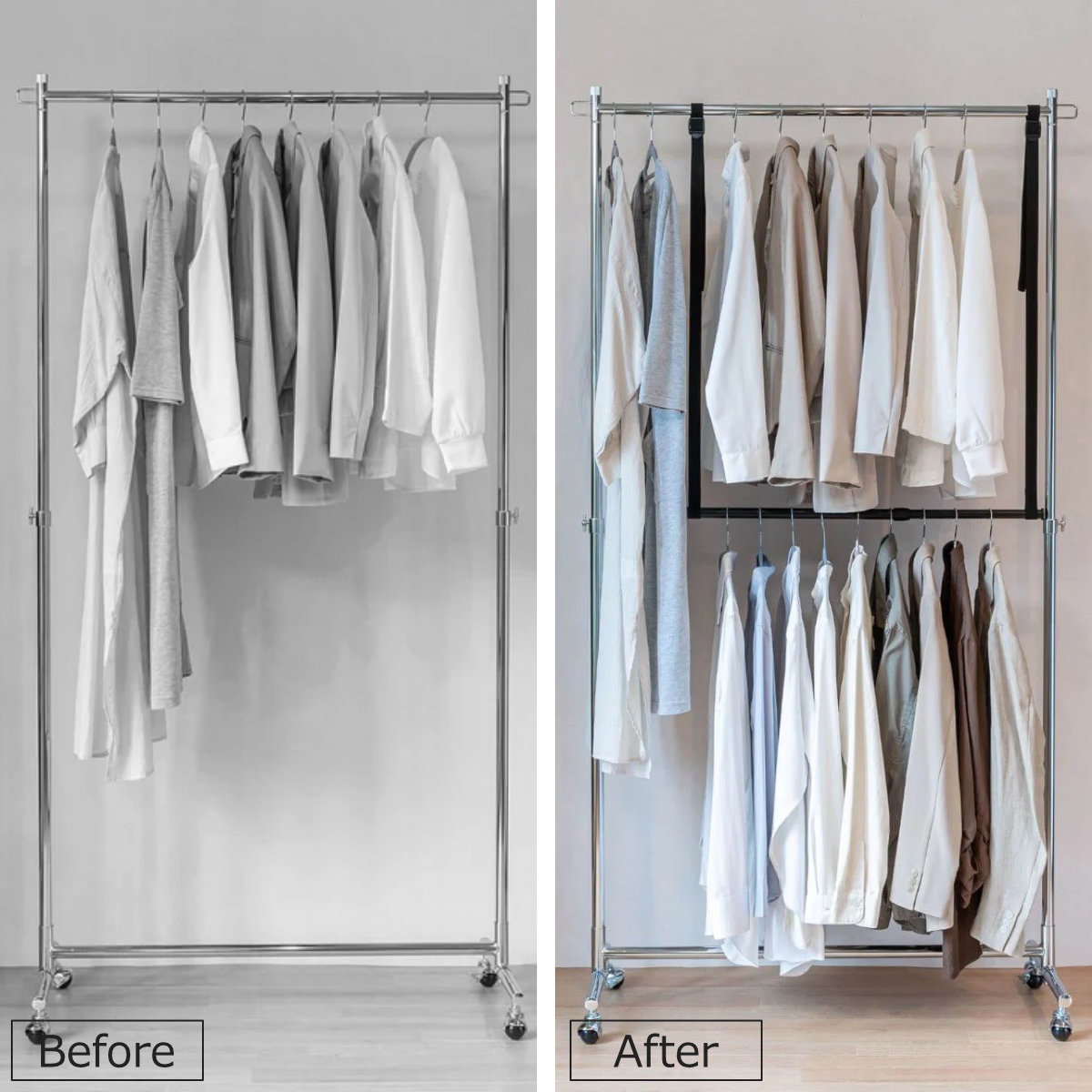 ハンガー 吊り下げハンガー クローゼット 収納 幅46~80×高さ最大100cm ( 伸縮 2段ハンガー 吊り下げ 収納力アップ クローゼット収納 ハンガーラック 吊り下げ収納 クローゼットハンガー 収納アップ 省スペース 衣類収納 大容量 )