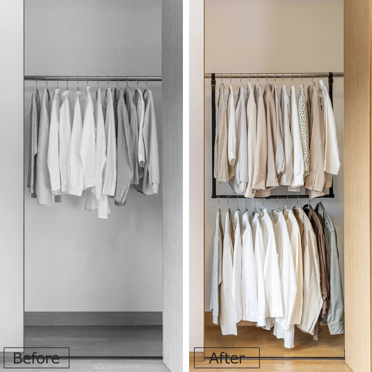 ハンガー 吊り下げハンガー クローゼット 収納 幅46~80×高さ最大100cm ( 伸縮 2段ハンガー 吊り下げ 収納力アップ クローゼット収納 ハンガーラック 吊り下げ収納 クローゼットハンガー 収納アップ 省スペース 衣類収納 大容量 )