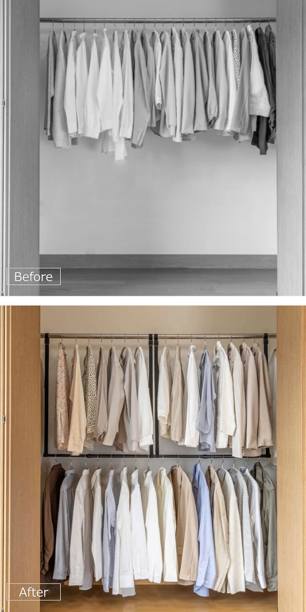 ハンガー 吊り下げハンガー クローゼット 収納 幅46~80×高さ最大100cm ( 伸縮 2段ハンガー 吊り下げ 収納力アップ クローゼット収納 ハンガーラック 吊り下げ収納 クローゼットハンガー 収納アップ 省スペース 衣類収納 大容量 )