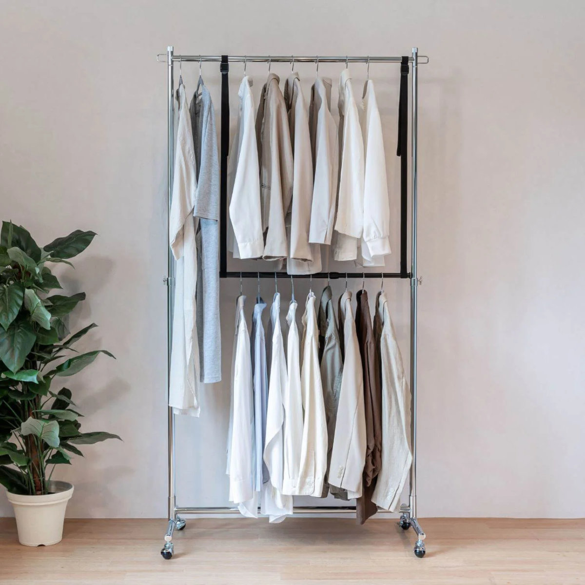 ハンガー 吊り下げハンガー クローゼット 収納 幅46~80×高さ最大100cm ( 伸縮 2段ハンガー 吊り下げ 収納力アップ クローゼット収納 ハンガーラック 吊り下げ収納 クローゼットハンガー 収納アップ 省スペース 衣類収納 大容量 )