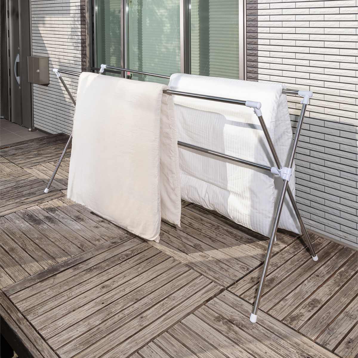 物干し 物干しスタンド 布団干し 伸縮タイプ ステンクラー ( 洗濯物干し 伸縮 X型 洗濯 布団 ハンガー 室内 屋外 大容量 折りたたみ 軽量 室内干し 部屋干し ベランダ ウッドデッキ クロス型 伸縮式 折り畳み )