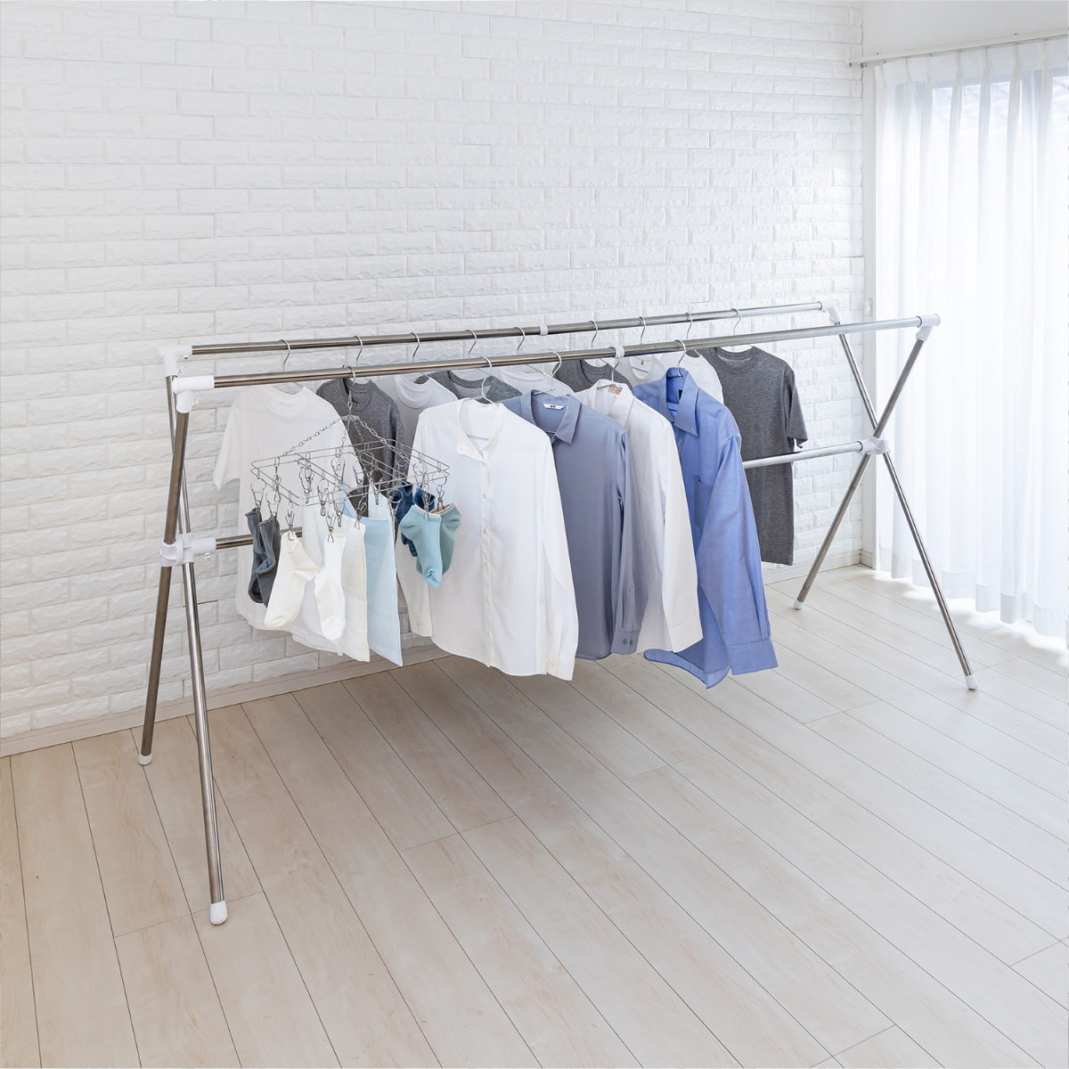 物干し 物干しスタンド 布団干し 伸縮タイプ ステンクラー ( 洗濯物干し 伸縮 X型 洗濯 布団 ハンガー 室内 屋外 大容量 折りたたみ 軽量 室内干し 部屋干し ベランダ ウッドデッキ クロス型 伸縮式 折り畳み )