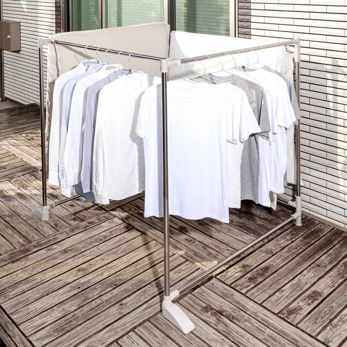物干し 布団干し 洗濯物干し 専用伸縮竿付 折りたたみ ステンクラー ( 室内物干し 3連 伸縮竿 洗濯 布団 ハンガー 室内 コンパクト 軽量 室内干し 部屋干し 洗濯物 スタンド 省スペース 折り畳み 洗濯用品 )