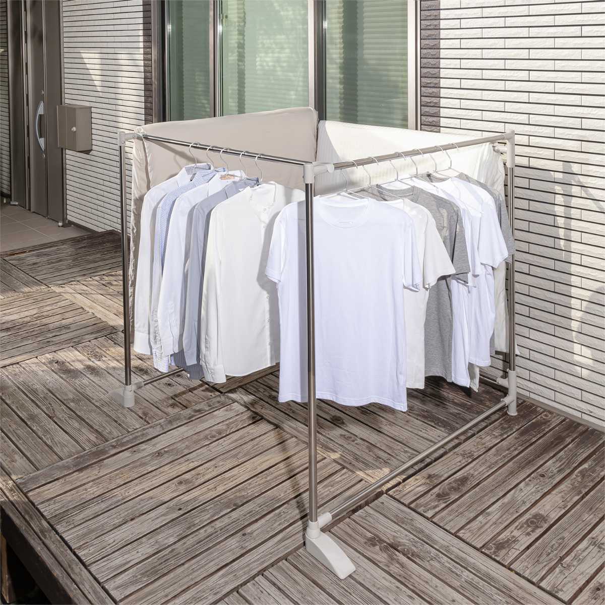 物干し 布団干し 洗濯物干し 専用伸縮竿付 折りたたみ ステンクラー ( 室内物干し 3連 伸縮竿 洗濯 布団 ハンガー 室内 コンパクト 軽量 室内干し 部屋干し 洗濯物 スタンド 省スペース 折り畳み 洗濯用品 )