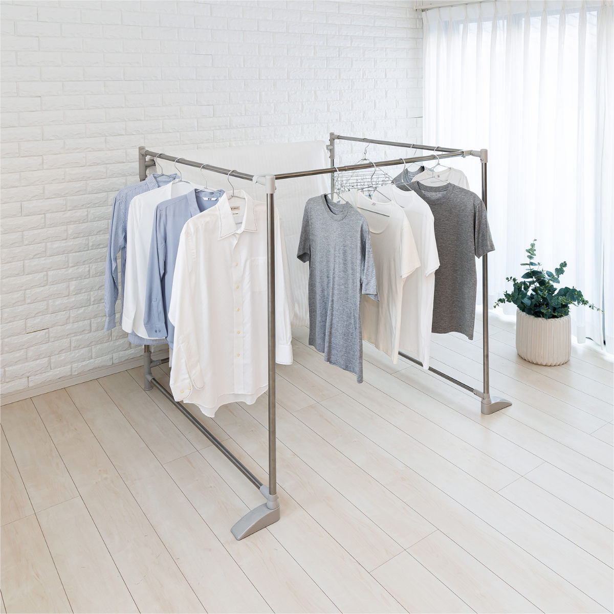 物干し 布団干し 洗濯物干し 専用伸縮竿付 折りたたみ ステンクラー ( 室内物干し 3連 伸縮竿 洗濯 布団 ハンガー 室内 コンパクト 軽量 室内干し 部屋干し 洗濯物 スタンド 省スペース 折り畳み 洗濯用品 )