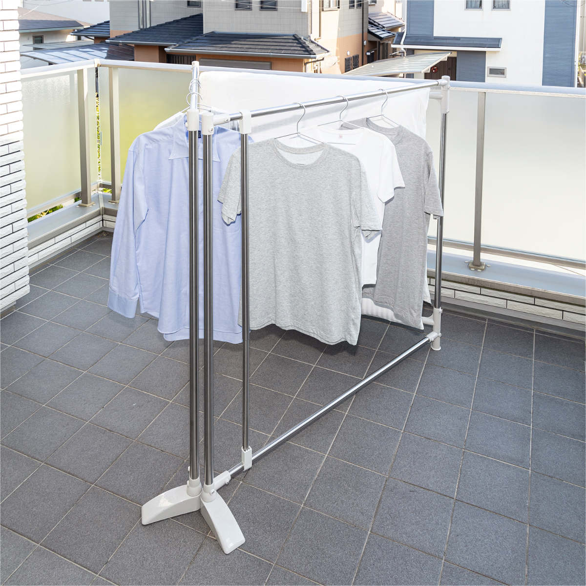 物干し 布団干し 洗濯物干し 専用伸縮竿付 折りたたみ ステンクラー ( 室内物干し 3連 伸縮竿 洗濯 布団 ハンガー 室内 コンパクト 軽量 室内干し 部屋干し 洗濯物 スタンド 省スペース 折り畳み 洗濯用品 )