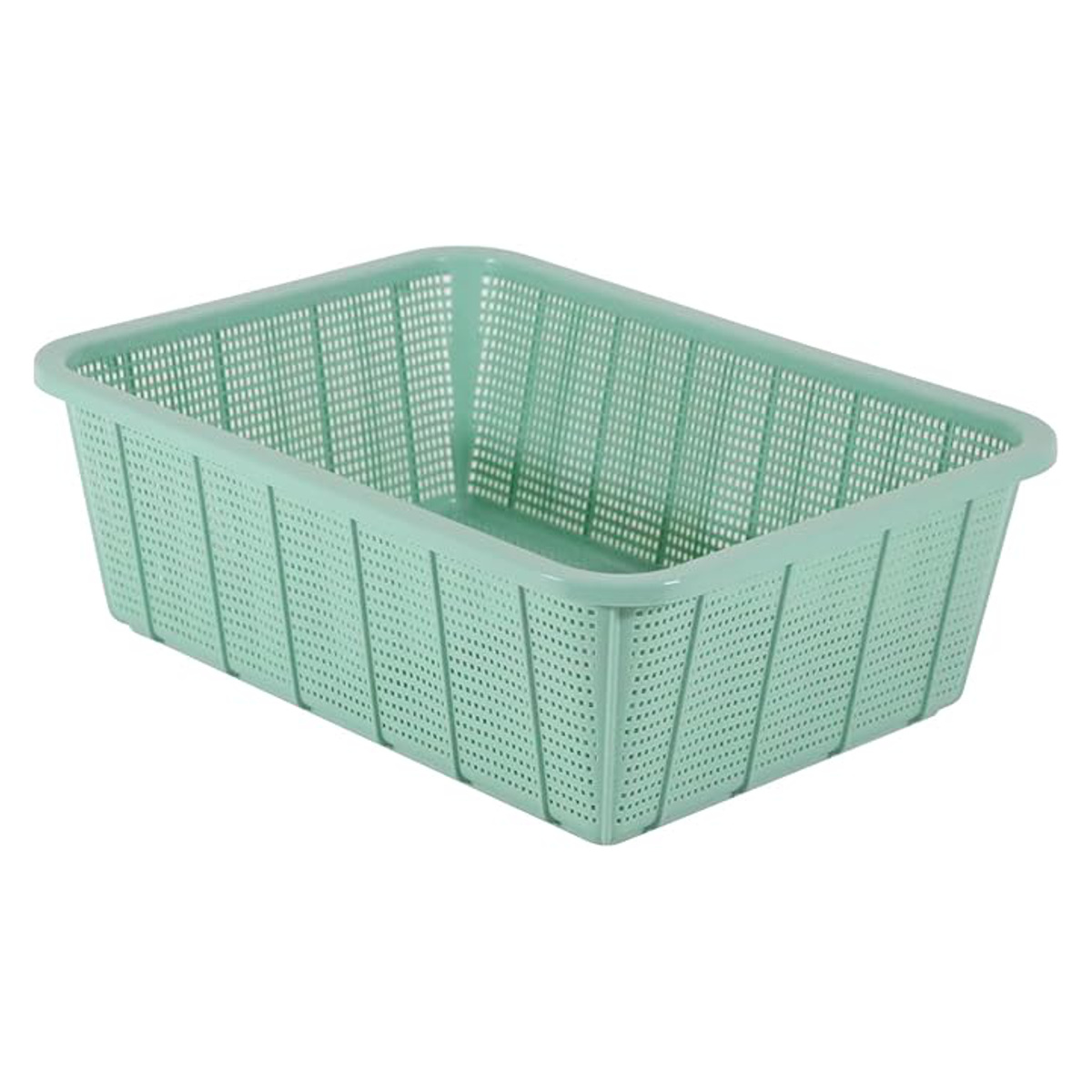 角カゴ 深型 中 幅39cm 収納 バスケット ( 収納ケース ケース 小物収納 プラスチック かご カゴ ストッカー 積み重ね 小物入れ 小物 通気性 日本製 リビング キッチン ランドリー ストック 水回り スタッキング 省スペース ) 【ライトグリーン】 ライトグリーン