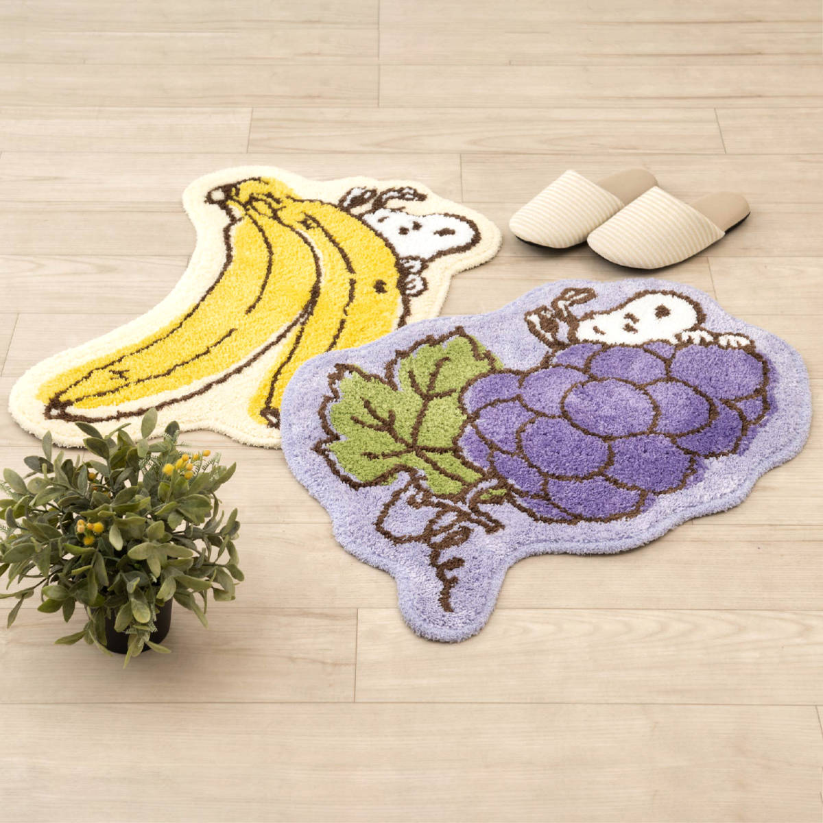 アクセントマット 洗面マット スヌーピー ( SNOOPY マット マルチマット インテリアマット すべり止め 洗濯可 玄関マット 洗える 滑り止め フルーツ バナナ ブドウ パープル イエロー ) 【イエロー】