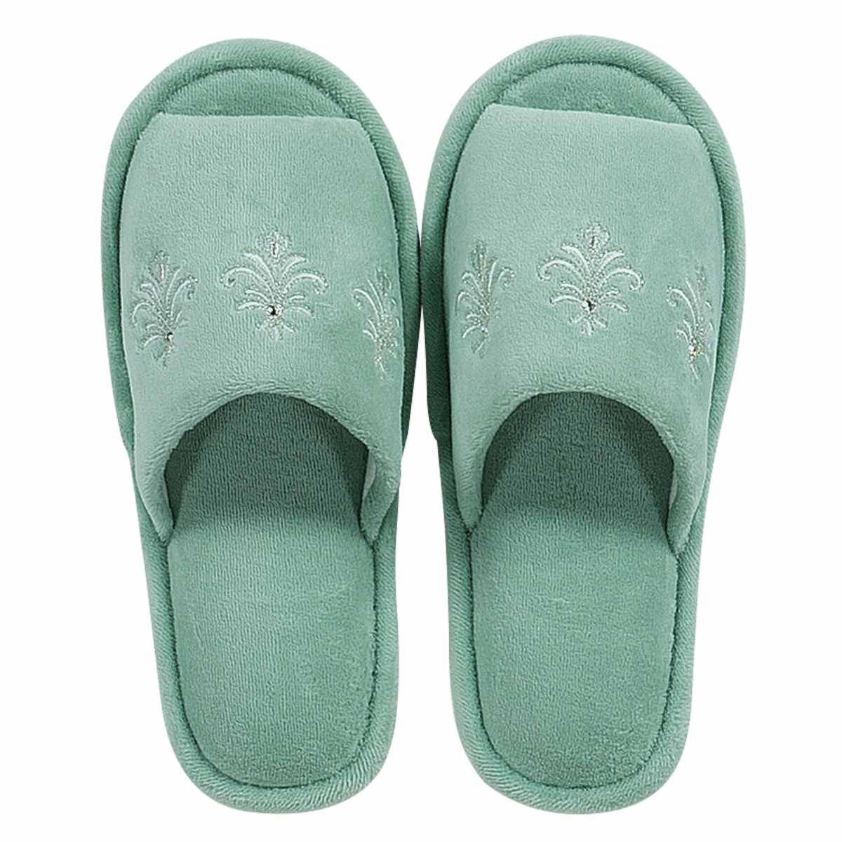 デコール・ミュゼ トイレスリッパ エンブレム フリーサイズ ( トイレ用スリッパ 前開き 洗濯可 ベロア生地 刺繍 サイズフリー トイレタリー ルームスリッパ 洗える ウォッシャブル ファブリック ラインストーン ベージュ グリーン ) 【ベージュ】 ベージュ