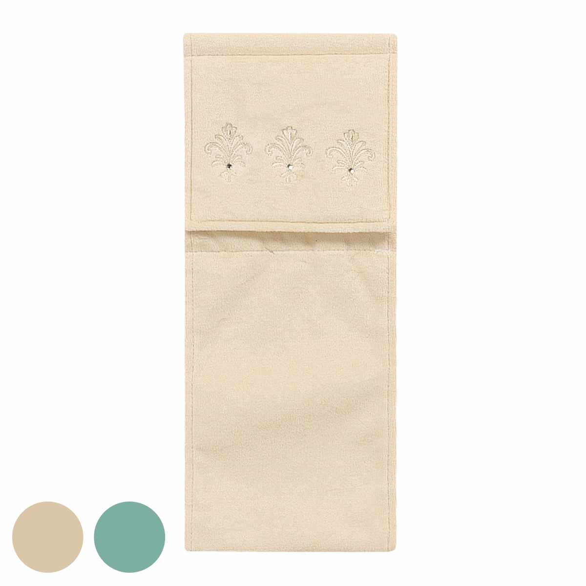 デコール・ミュゼ ペーパーホルダーカバー エンブレム （ トイレットペーパーカバー ペーパーホルダー ベロア生地 刺繍 洗える トイレタリー ホルダーカバー 洗濯可 取付簡単 ラインストーン ベージュ グリーン ） 【ベージュ】