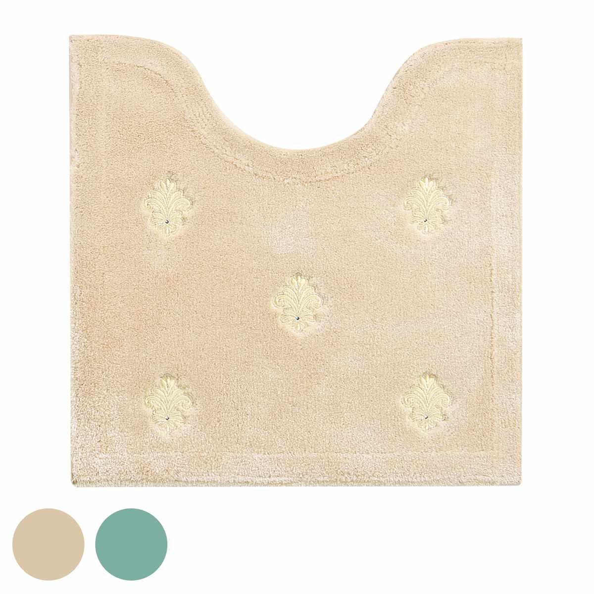 デコール・ミュゼ トイレマット エンブレム 約60×60cm （ トイレ マット 足元マット すべり止め 洗える 刺繍 トイレタリー 滑り止め 洗濯可 60×60 ラインストーン ベージュ グリーン ） 【グリーン】