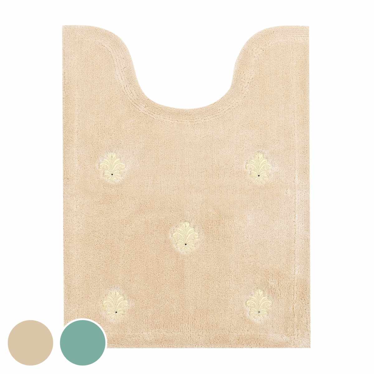 デコール・ミュゼ トイレマット エンブレム 約80×60cm （ トイレ マット 足元マット ロング すべり止め 洗える 刺繍 トイレタリー 滑り止め 洗濯可 80×60 ラインストーン ベージュ グリーン ） 【グリーン】