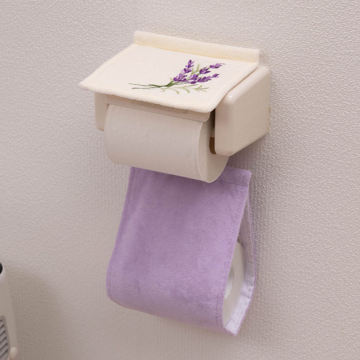 ペーパーホルダーカバー yorisou ( トイレットペーパーカバー ペーパーホルダー 予備 花 刺繍 洗える トイレタリー ホルダーカバー 取付簡単 洗濯OK 花柄 イエロー ラベンダー ) 【ラベンダー】 ラベンダー