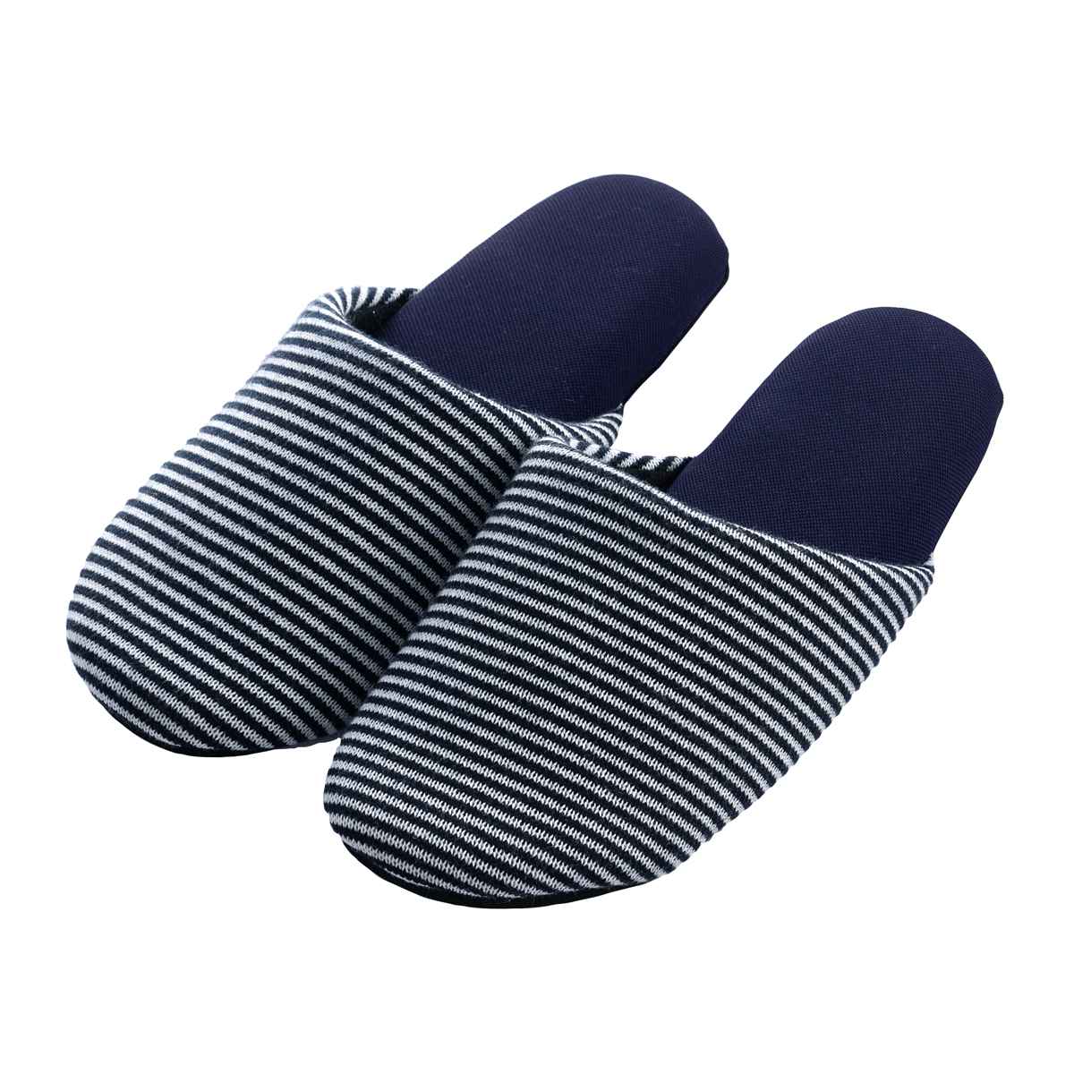 スリッパ ピンボーダースリッパ S 約21.0~22.5cm ( 洗える 室内 来客用 レディース オールシーズン ベーシック ボーダー ニット編み 小さいサイズ ルームスリッパ トイレ インテリア雑貨 自宅 室内用 小さめ ) 【ネイビー】 ネイビー