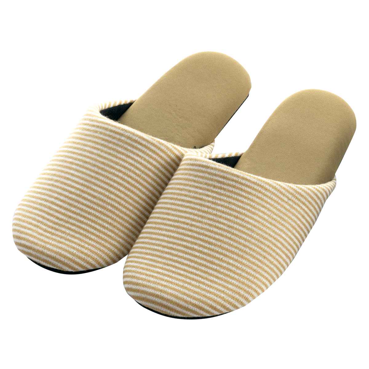 スリッパ ピンボーダースリッパ L 約25.0~26.5cm ( 洗える 室内 来客用 レディース オールシーズン ベーシック ボーダー ニット編み 大きいサイズ ルームスリッパ トイレ インテリア雑貨 自宅 室内用 大きめ ) 【ベージュ】 ベージュ