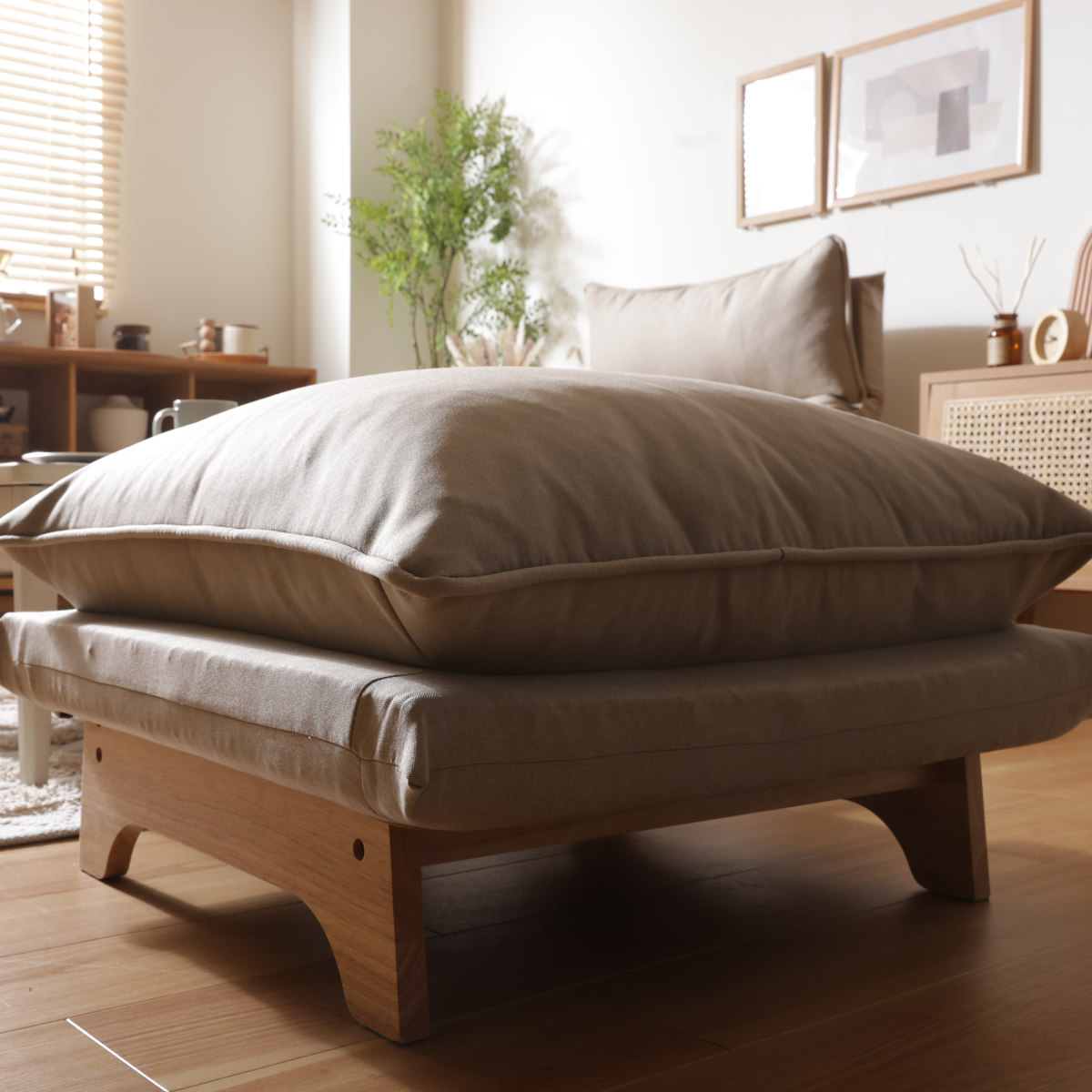 スツール オットマン 高さ43cm 木製脚付 コーデュロイ生地 ダリアン・デニム調生地 ( 1人掛け チェア ワイド 椅子 天然木 フレーム ファブリック 北欧 ナチュラル ) 【アッシュグレー】 アッシュグレー